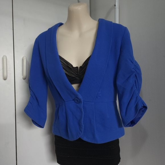 Aus S Zara Blue Cropped Blazer Peplum Jacket - Picture 14 of 16